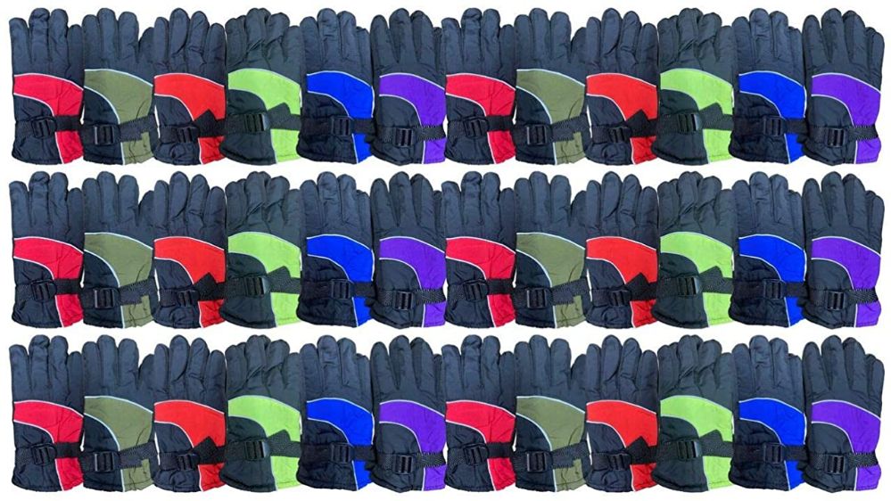 36 Pairs of Yacht & Smith Kids Ski Glove, Fleece Lined Water Resistant Bulk Kids Winter Gloves (36 Pack Assorted)