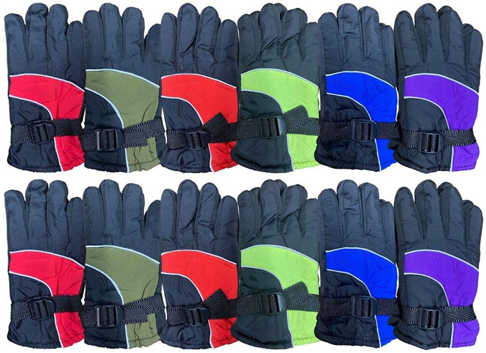 12 Pairs of Yacht & Smith Kids Ski Glove, Fleece Lined Water Resistant Bulk Kids Winter Gloves (12 Pack Assorted)