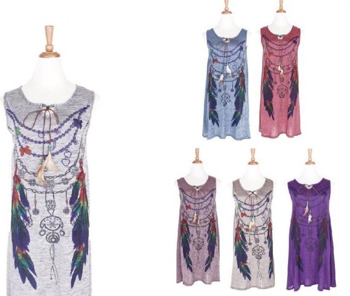 36 Wholesale Women Bohemian Neck Tie Vintage Printed Ethnic Style Summer  Shift Dress - at - wholesalesockdeals.com