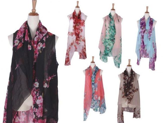 120 Pieces of Women Lightweight Print Floral Pattern Scarf Shawl Fashion Scarves