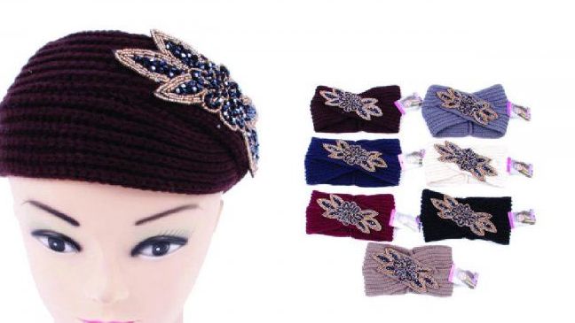 48 Wholesale Women's Floral Rhinestone Winter Headband