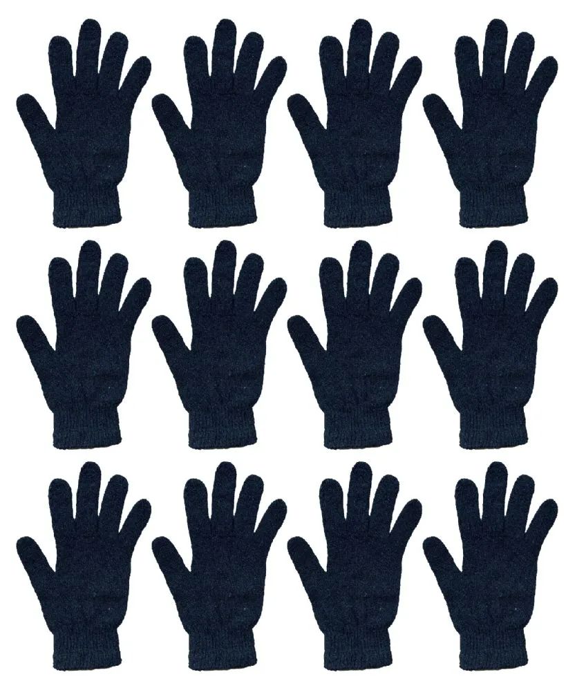 12 Wholesale 12 Pairs Of Winter Gloves Mens Womens And Kids - Thermal Knit Stretchy Fuzzy Bulk Glove Colors (unisex Black)