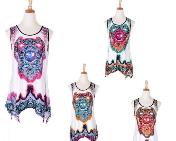 60 Pieces of Women's Printed Loose Casual Flowy Tunic Tank Top