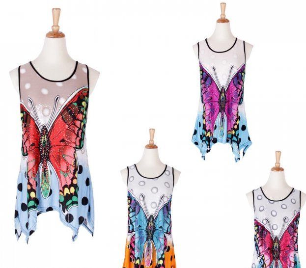 60 Pieces of Women's Butterfly Printed Loose Casual Flowy Tunic Tank Top