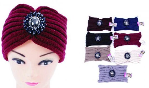 60 Wholesale Woman Knitted Headbands Wide Hairband Winter Warm Headband With Rhinestone Ear Protector Headwrap