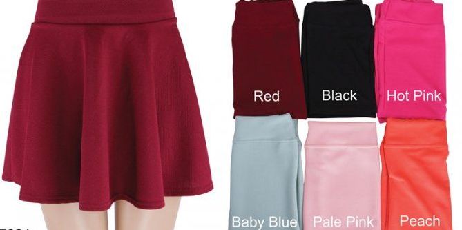 48 Wholesale Womens Basic Solid Versatile Stretchy Flared Casual Mini Skater Skirt