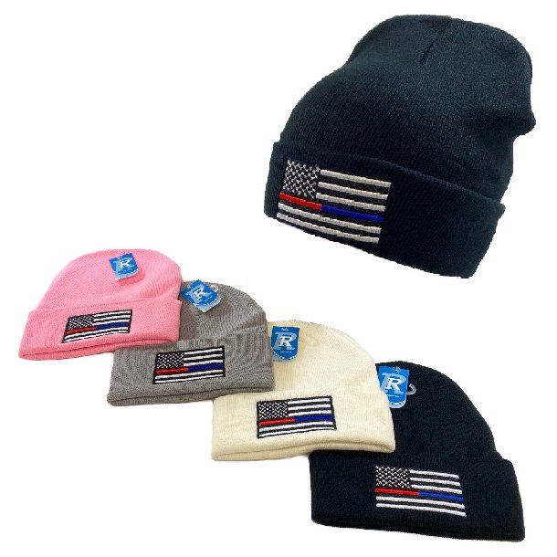 48 Wholesale Embroidered Knitted Cuffed Hat Blue Red Lives Matter