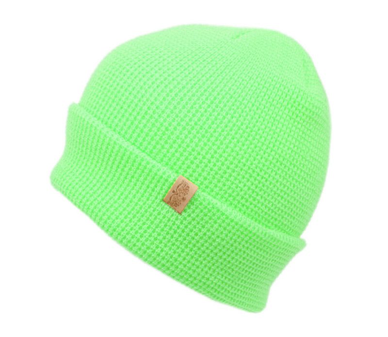 18 Bulk Solid Color Winter Waffle Knit Cuff Beanie In Neon Green
