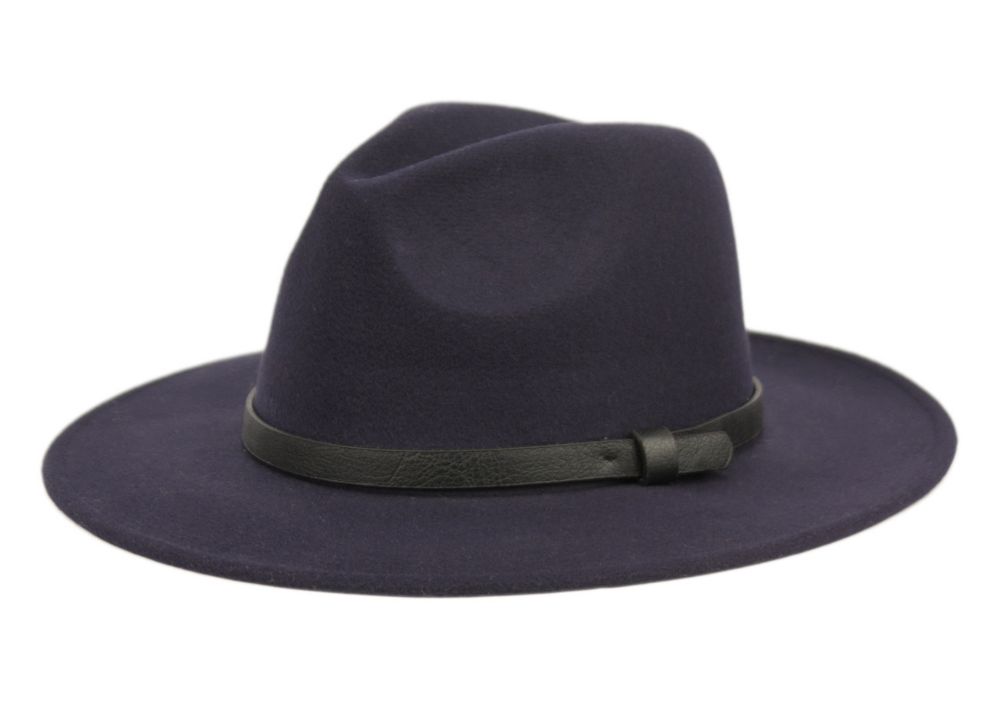 24 Pieces Polyester Felt Fedora With Faux Leather Navy - Fedoras ...