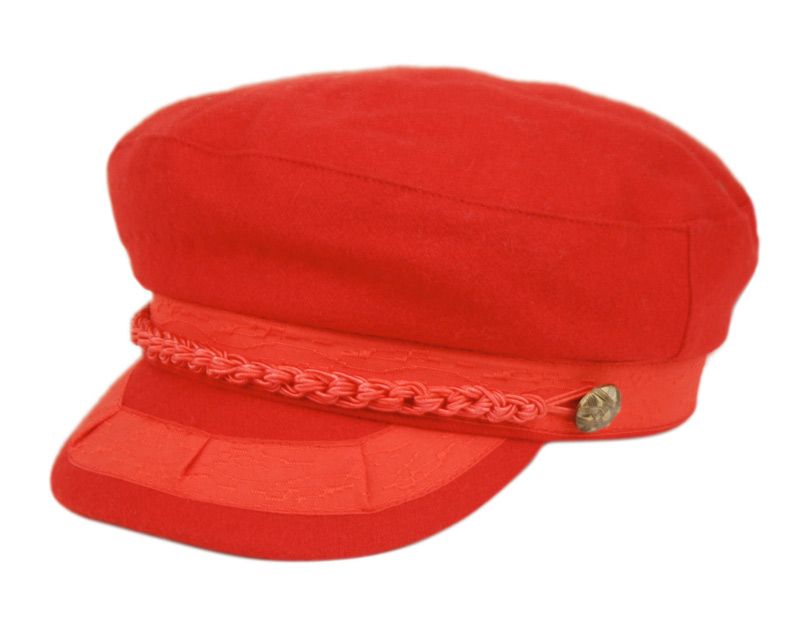 12 Wholesale Wool Greek Fisherman Hats With Braid Band In Red