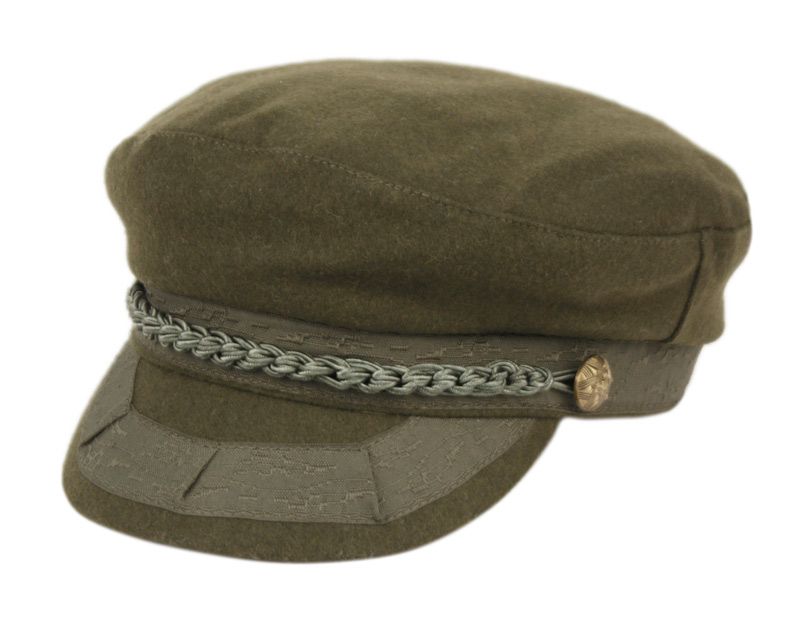12 Wholesale Wool Greek Fisherman Hats With Braid Band In Olive