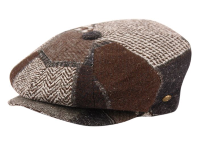 12 Wholesale Wool Blend Patch Work Newsboy Cap With Quilted Satin Lining In Brown