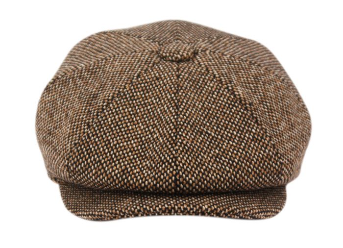 12 Wholesale Brushed Herringbone Wool Blend Newsboy Cap With Quilted Satin Lining In Brown