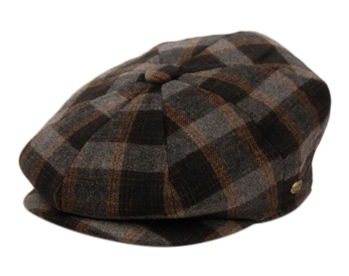 12 Wholesale Brushed Wool Blend Check Newsboy Cap With Quilted Satin Lining In Grey
