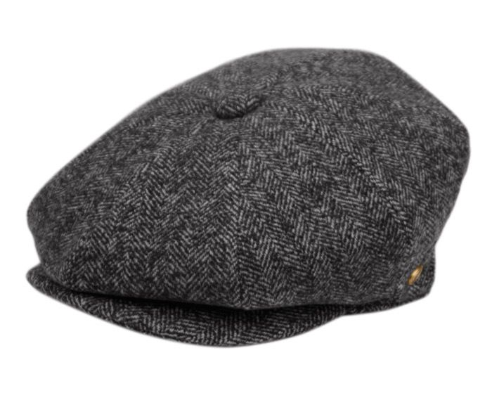 12 Pieces Herringbone Wool Blend Newsboy Cap With Quilted Lining In Dark Grey - Fedoras, Driver Caps & Visor