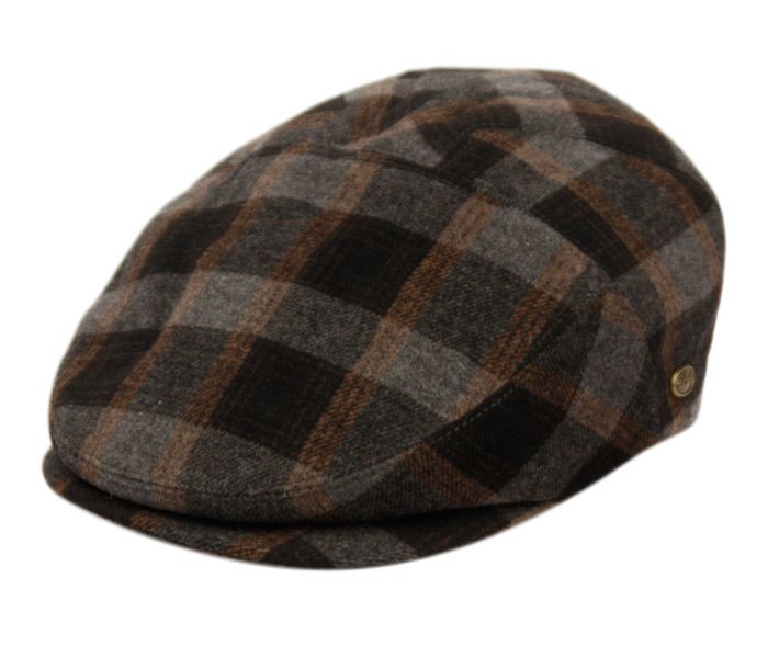 12 Wholesale Brushed Wool Check Ivy Cap With Satin Quilted Lining In Grey