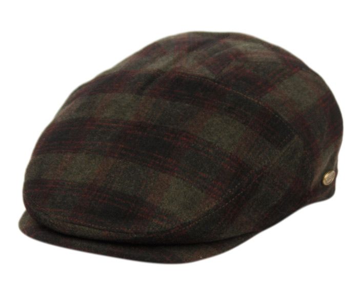 12 Wholesale Brushed Wool Check Ivy Cap With Satin Quilted Lining In Olive