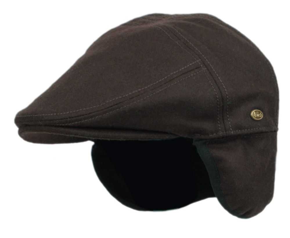 12 Wholesale Melton Wool Flat Ivy Caps With Earmuff In Brown