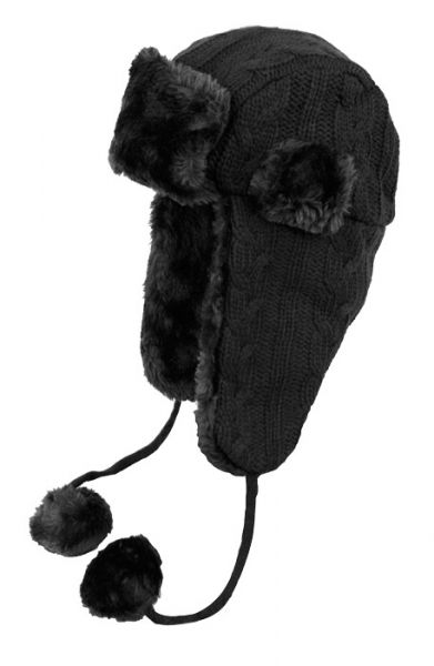 12 Wholesale Winter Faux Fur Knit Trapper Hat With Chin Cod And Pom Pom