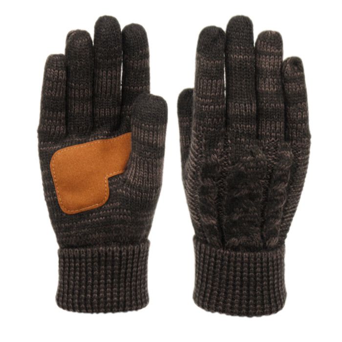 12 Pieces of Ladies Cable Knit Winter Glove With Screen Touch And Suede Palm Patch In Multi Black