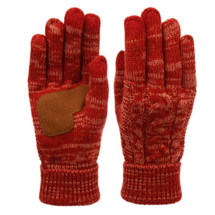 12 Pieces of Ladies Cable Knit Winter Glove With Screen Touch And Suede Palm Patch In Multi Burgandy
