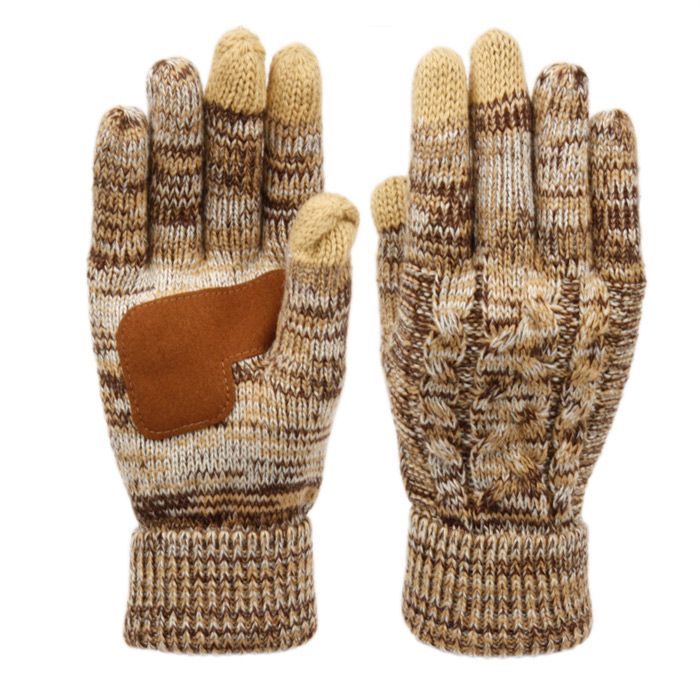 12 Pieces of Ladies Cable Knit Winter Glove With Screen Touch And Suede Palm Patch In Multi Khaki