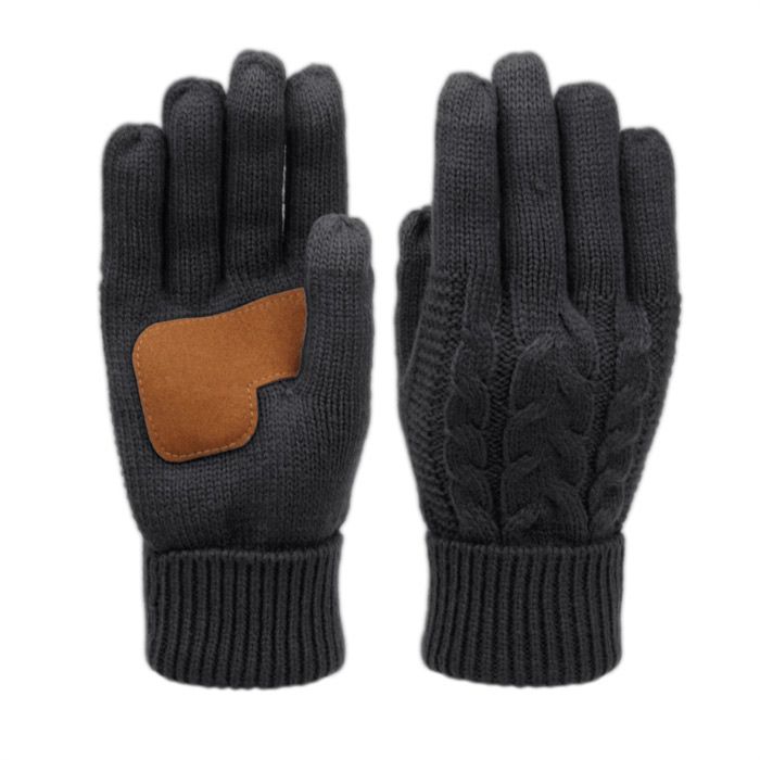 12 Wholesale Ladies Cable Knit Winter Glove With Screen Touch And Suede Palm Patch In Charcoal