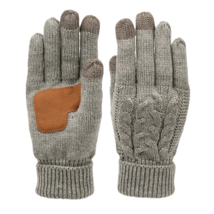 12 Wholesale Ladies Cable Knit Winter Glove With Screen Touch And Suede Palm Patch In Dark Grey