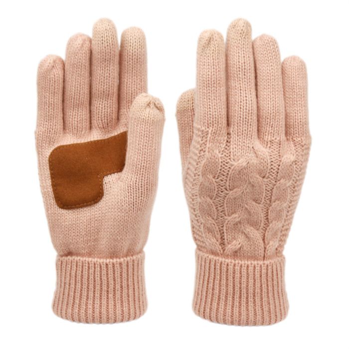 12 Pieces Ladies Cable Knit Winter Glove With Screen Touch And Suede Palm Patch In Indi Pink - Conductive Texting Gloves