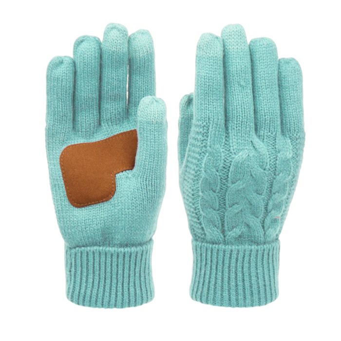 12 Pieces Ladies Cable Knit Winter Glove With Screen Touch And Suede Palm Patch In Mint - Conductive Texting Gloves