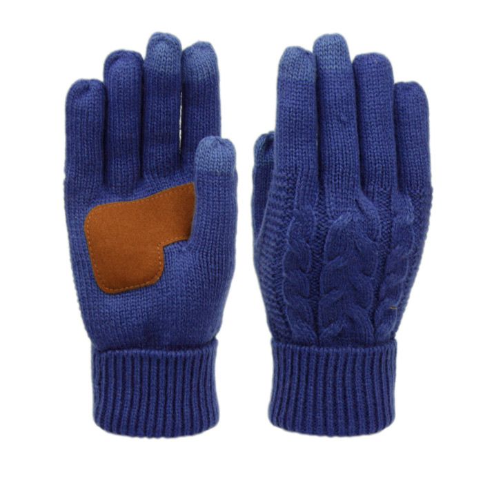 12 Pieces Ladies Cable Knit Winter Glove With Screen Touch And Suede Palm Patch In Royal - Conductive Texting Gloves