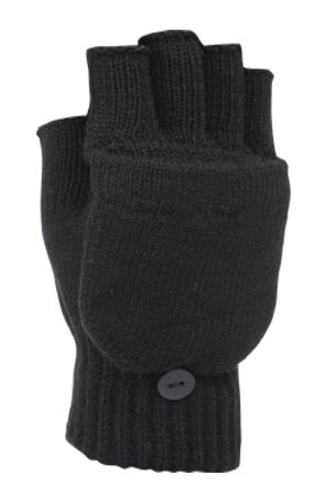48 Wholesale Fingerless Knit Glove With Flip In Black