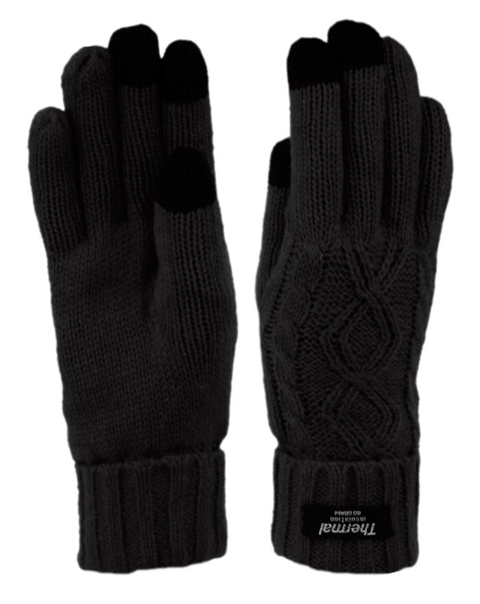 12 Wholesale Thermal Knit Gloves With Screen Touch In Black