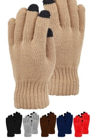 48 Wholesale Mens Heavy Knit Glove With Screen Touch In Black