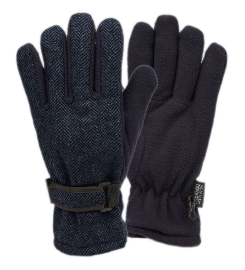 12 Pairs Mens Wool Blend Glove With Thermal Fleece Lining In Navy - Conductive Texting Gloves