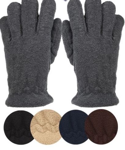 24 Wholesale Mens Thermal Fleece Glove In Assorted Color