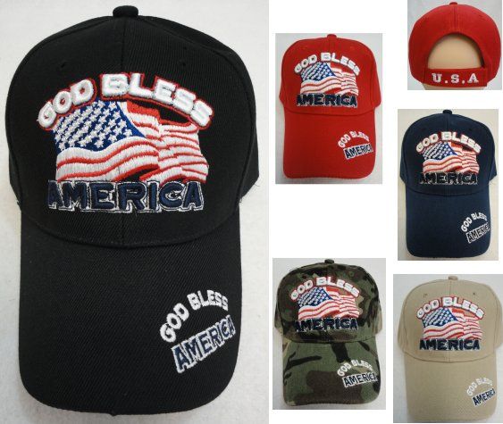 36 Pieces God Bless America With Flag Hat - Baseball Caps & Snap Backs