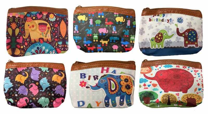 96 Pieces of Coin Purse With Zipper Assorted Elephant Design