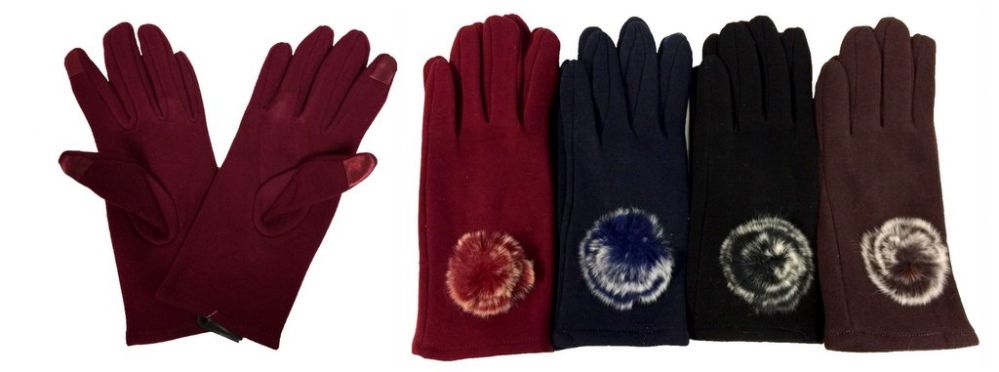 12 Wholesale Women Winter Touch Glove With Faux Fur Ball