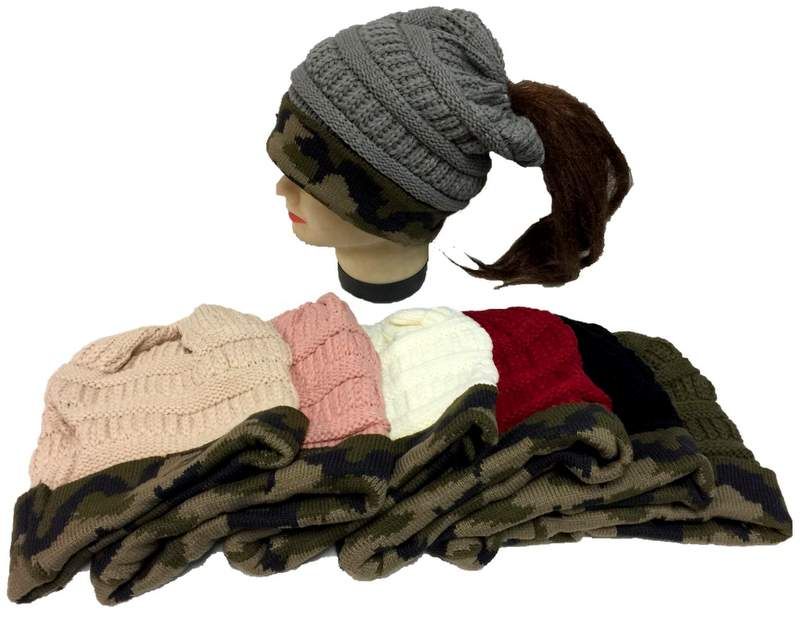 24 Pieces Knitted Winter Pony Tail Hat - Fashion Winter Hats