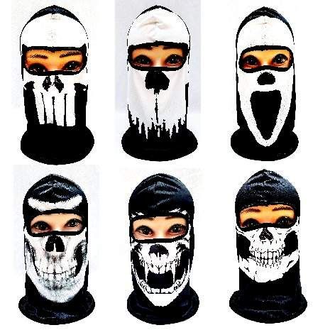 36 Wholesale Black And White Skull Print Ninja Face Mask