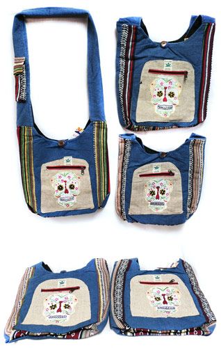 10 Pieces Handmade Nepal Hobo Bags Sugar Skull Design - Shoulder Bags & Messenger Bags