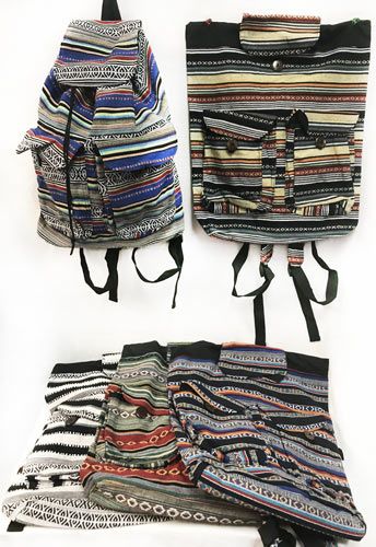 10 Pieces Multicolor Cotton Handmade Backpack With Two Pockets - Backpacks 15" or Less