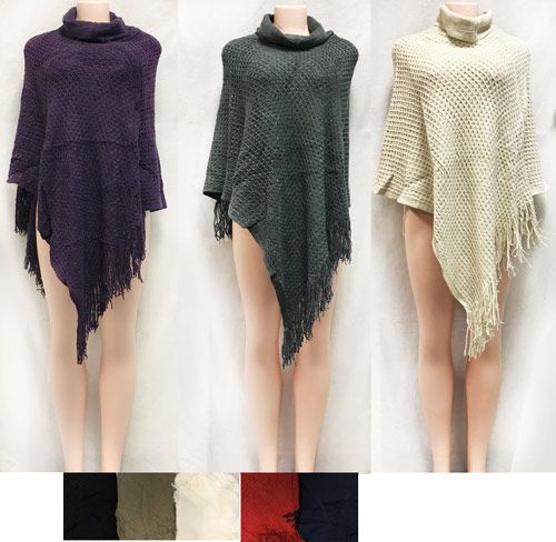 12 Wholesale Crisscross Knitted Sweater Ponchos With Fringe