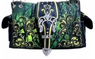 3 Pieces of Green Camo Satchel Western Purse With Pocket