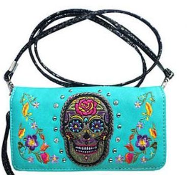 6 Pieces of Sugar Skull Turquoise Wallet Purse