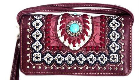 6 Pieces Western Wallet Purse Concho Design Red - Shoulder Bags & Messenger Bags
