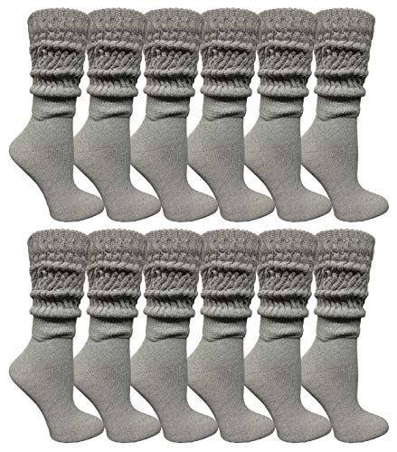 12 Pairs of Yacht & Smith Womens Cotton Extra Heavy Slouch Socks, Boot Sock Solid Heather Gray