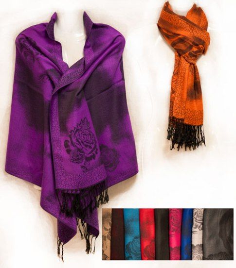 24 Wholesale Large Pashmina With Rose Patterns Assorted