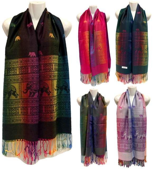 24 Pieces of Multicolor Elephant Pattern Pashmina With Fringes